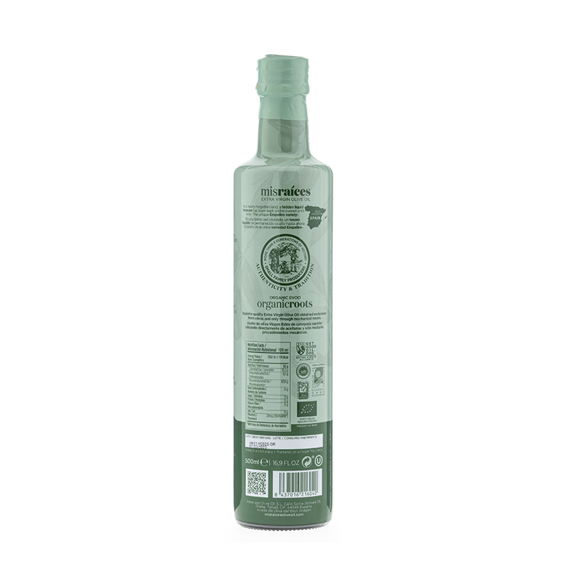 Aceite de oliva virgen extra. Mis raíces organic. ½ L. Bio (Oliete. Teruel)