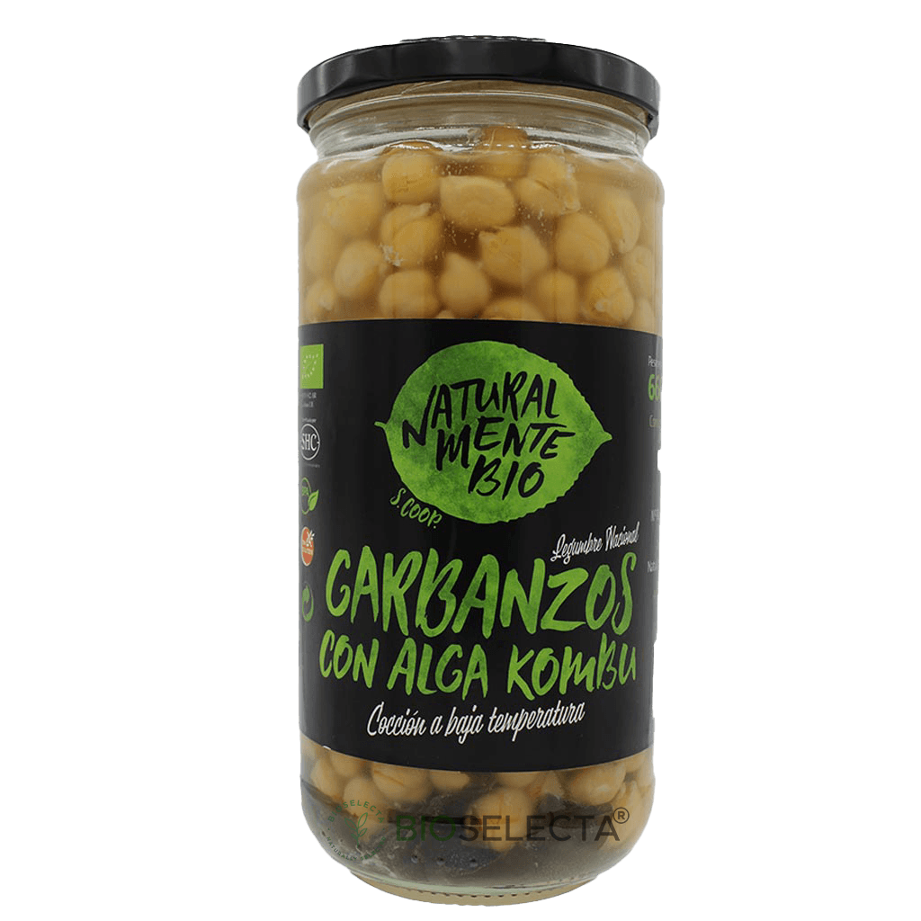 Conserva de garbanzos con alga kombu 660gr. Bio. (Ráfales, Teruel)