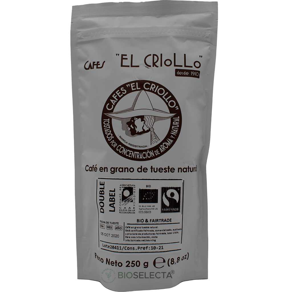 Café natural doble label 250gr. En grano. Bio. (El Criollo)