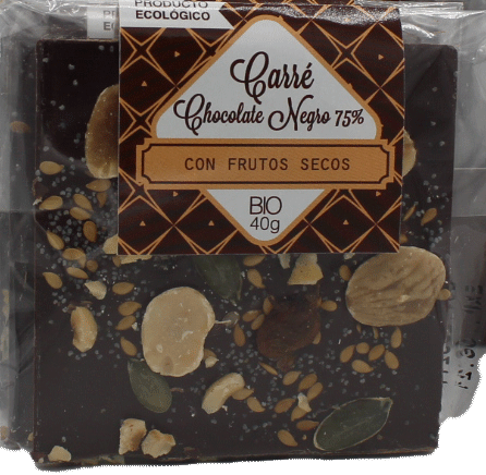 Chocolatina Chocolate NEGRO, con Frutos Secos. 40gr. (Alcorisa, Teruel)