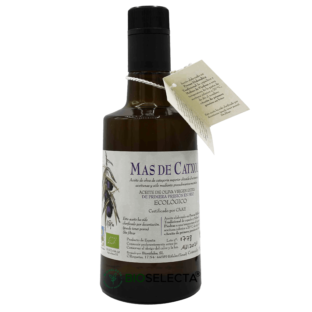 Aceite de oliva empeltre Mas de Catxol. 1/2 litro. Bio (Ráfales, Teruel)